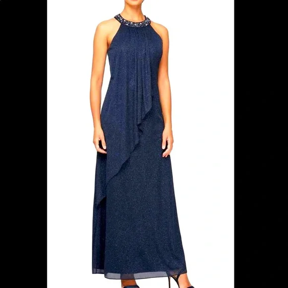 SLNY | Dresses | Sparkly Navy Blue Slny Sl Fashions New York Formal Gown |  Poshmark